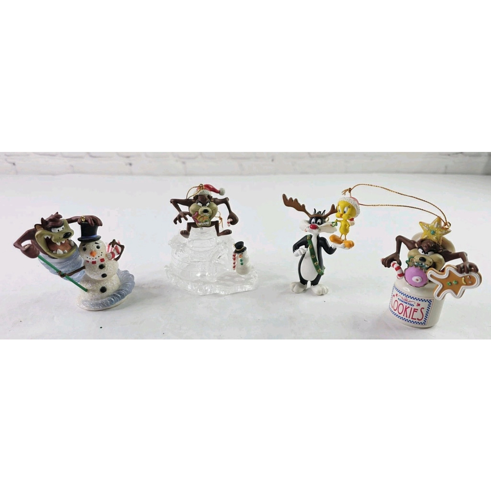 Vintage Looney Tunes Xmas Ornaments Sylvester Tweety Tasmanian Devil Lot Of 4